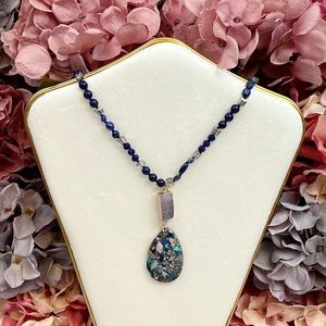 Stunning Natural Sea Sediment Jasper Pendant Beaded Necklace & Druzy Stone